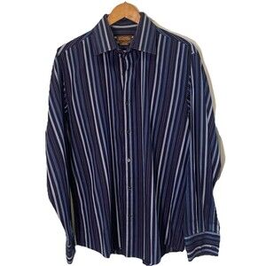 NWOT Michael Kors Mens Large Button Down Dress Shirt Blue Stripes Bonus Tie